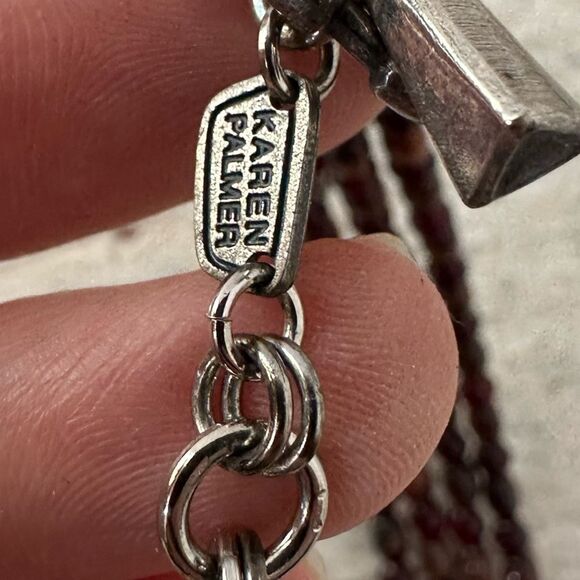 Vintage Karen Palmer Beaded Scarab Pendant Necklace - Picture 6 of 7